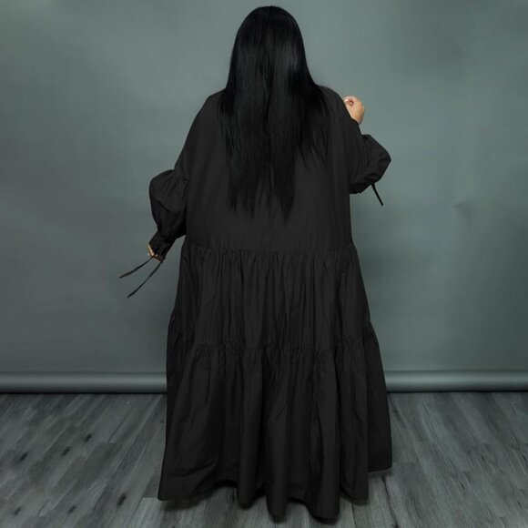 Plus Size Long Sleeve Button Down Maxi Dress Ruffle Hem Casual Beach Wear - Picture 4 of 5